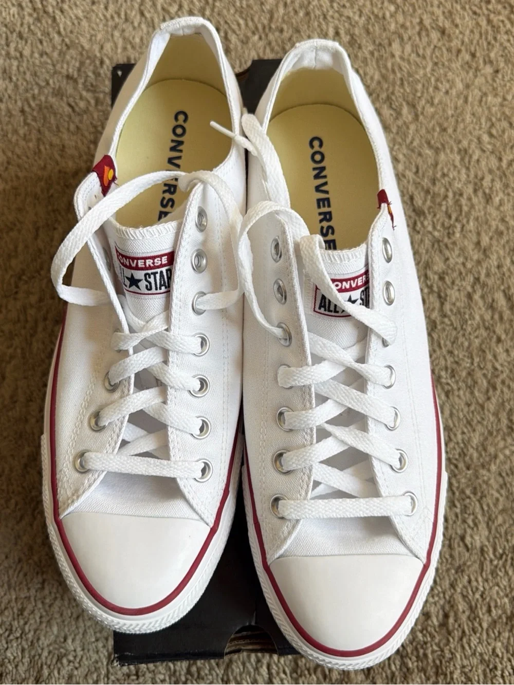 Converse White Low-Top Canvas Sneakers with Red Trim